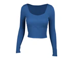 Padded Yoga Crop Top Square Neck Pure Color Moisture Wicking Fitness Crop Top for Lady-Blue