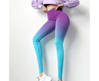 Sport Legging High Waist Super Stretchy Contrast Color Women Yoga Workout Pants for Fitness-Sky Blue