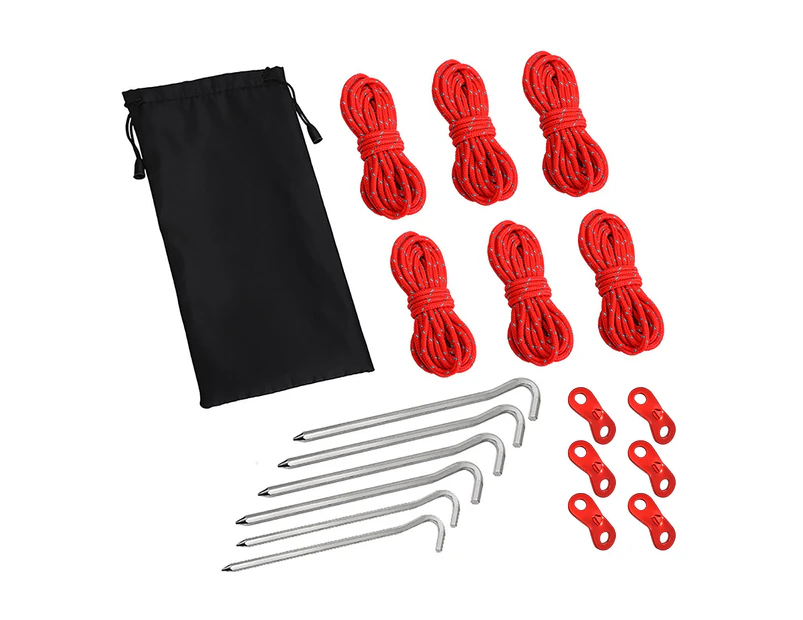 19Pcs/Set High Hardness Strong Toughness Camping Ropes Adjusters Set Easy Installation Outdoor Camping Tent Stakes Buckles Reflective Ropes Set for Hiking