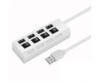 4 Ports USB 2.0 Hub On/Off High Speed Switches Splitter Cable for PC Laptop-White