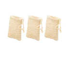 3Pcs Soap Exfoliating Bag Skin-friendly Refresh Skin Bath Accessory Body Scrubber Natural Loofah Pouch for Home-Cream-coloured