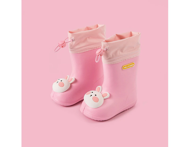 1 Pair Rain Boots Cute Animal Decor Waterproof Tasteless Baby Cartoon Rain Boots for Raining Days-Pink 15cm