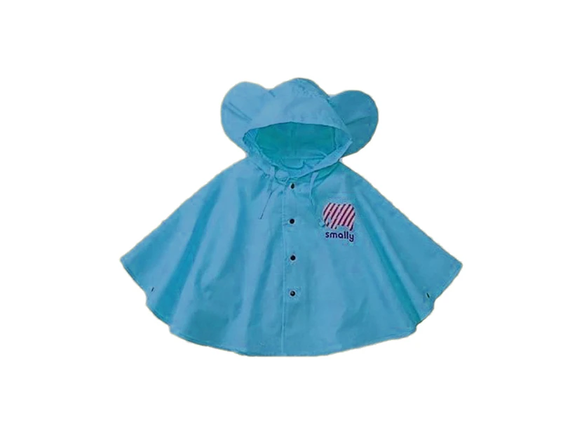 1-8 Years Cute Big Ear Waterproof Button Closure Kid Raincoat Children Rain Cape-Blue S
