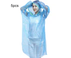 5Pcs Unisex Disposable Waterproof Hooded Outdoor Hiking Riding Raincoat Poncho-Blue