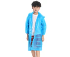 Kids Boy Girl See Through EVA Raincoat Long Hooded Rain Cover Outdoor Rainwear-Blue