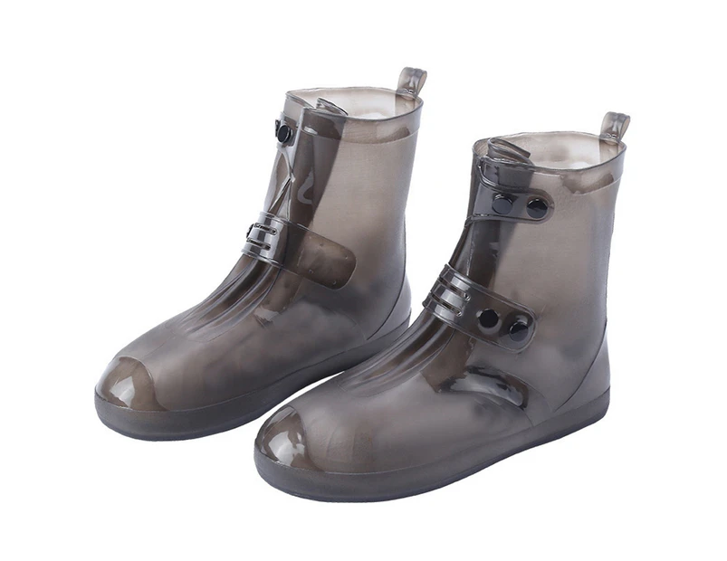 Protective Anti-Slip Waterproof Thick Buttons Rain Boot Cover High-Top Overshoes-Tawny 44-45