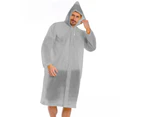 Reusable Portable Unisex Waterproof Thick Hooded Buttons Outdoor Raincoat Poncho-White