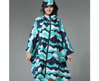 Stylish Hooded Women Raincoat Outdoor Long Poncho Waterproof Rain Coat Rainwear-Dark Blue Yellow Dots