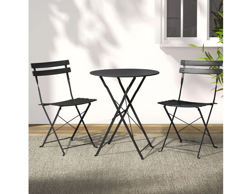 Gardeon 3PC Outdoor Bistro Set Steel Table and Chairs Patio Furniture Black