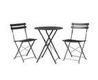 Gardeon 3PC Outdoor Bistro Set Steel Table and Chairs Patio Furniture Black