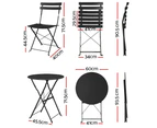 Gardeon 3PC Outdoor Bistro Set Steel Table and Chairs Patio Furniture Black