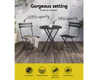 Gardeon 3PC Outdoor Bistro Set Steel Table and Chairs Patio Furniture Black