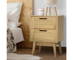 Artiss Rattan Bedside Table 2 Drawers Wood - RIE Oak