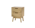 Artiss Rattan Bedside Table 2 Drawers Wood - RIE Oak