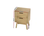 Artiss Rattan Bedside Table 2 Drawers Wood - RIE Oak