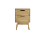 Artiss Rattan Bedside Table 2 Drawers Wood - RIE Oak