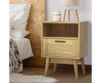 Artiss Rattan Bedside Table 1 Drawer with Shelf - REI Oak