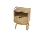 Artiss Rattan Bedside Table 1 Drawer with Shelf - REI Oak