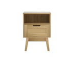 Artiss Rattan Bedside Table 1 Drawer with Shelf - REI Oak