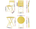 Gardeon 3PC Outdoor Bistro Set Steel Table and Chairs Patio Furniture Yellow