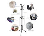 12 Hook Coat Rack Stand Hat Clothes Hanger 3-Tier Metal Tree Style Storage Shelf Black