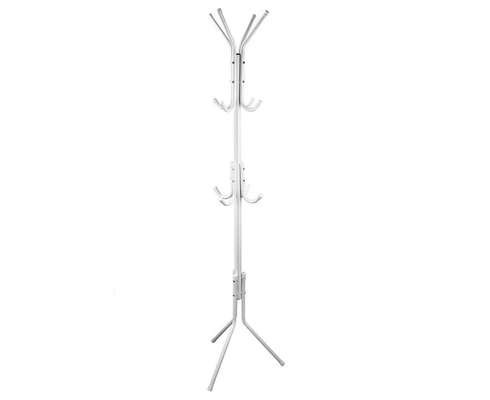 12 Hook Coat Rack Stand Hat Clothes Hanger 3-Tier Metal Tree Style Storage Shelf White