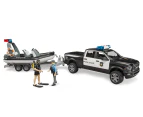 Bruder 1:16 Light Up RAM Police Pickup & Trailer w/Boat And Figures Kids Toy 4y+