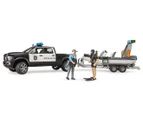 Bruder 1:16 Light Up RAM Police Pickup & Trailer w/Boat And Figures Kids Toy 4y+