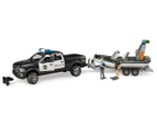 Bruder 1:16 Light Up RAM Police Pickup & Trailer w/Boat And Figures Kids Toy 4y+