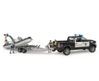 Bruder 1:16 Light Up RAM Police Pickup & Trailer w/Boat And Figures Kids Toy 4y+