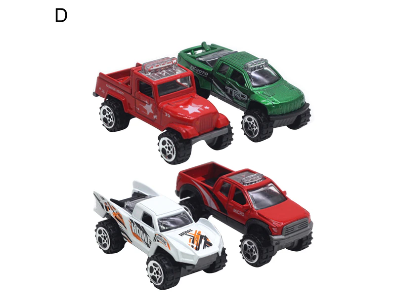 4Pcs Toy Car Realistic Appearance Easy Operation Alloy 1/64 Scale Mini Creativity Diecast Off-Road Car Toy for Collection