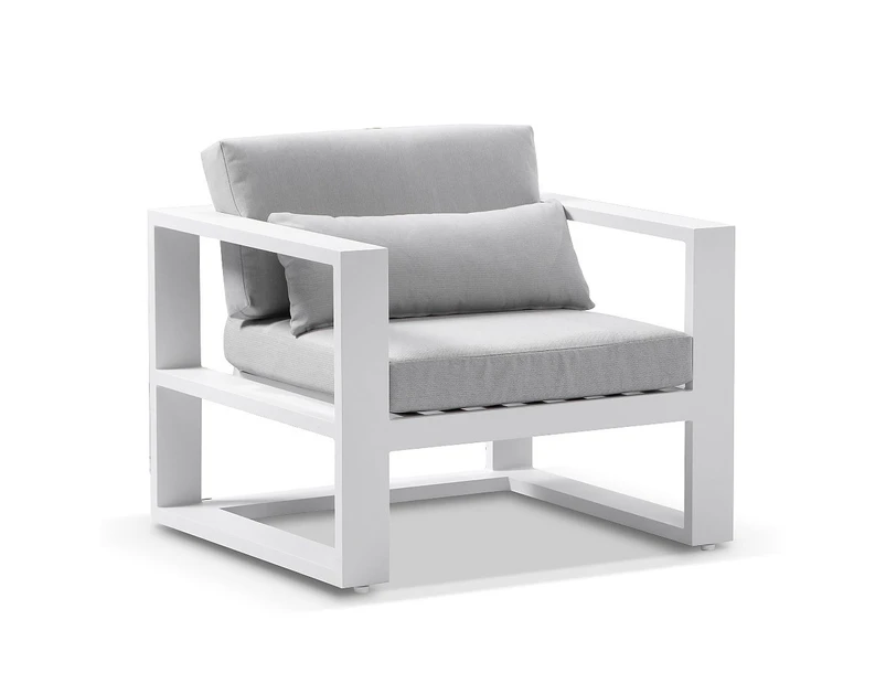 Outdoor Santorini 1 Seater Outdoor Aluminium Arm Chair - Outdoor Aluminium Lounges - White with Textured Grey