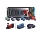 6 in 1 Diecast Steam Train Locomotive Carriage Pull Back Model Education Toy-Blue