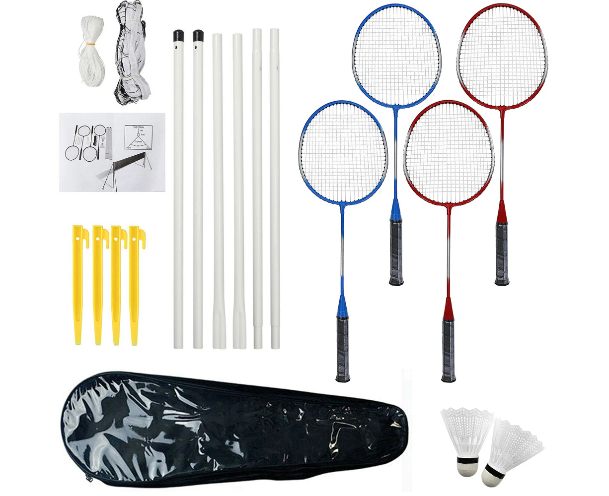 Professional Badminton Racquet Set 4 Player Racket Shuttlecock Net Bag