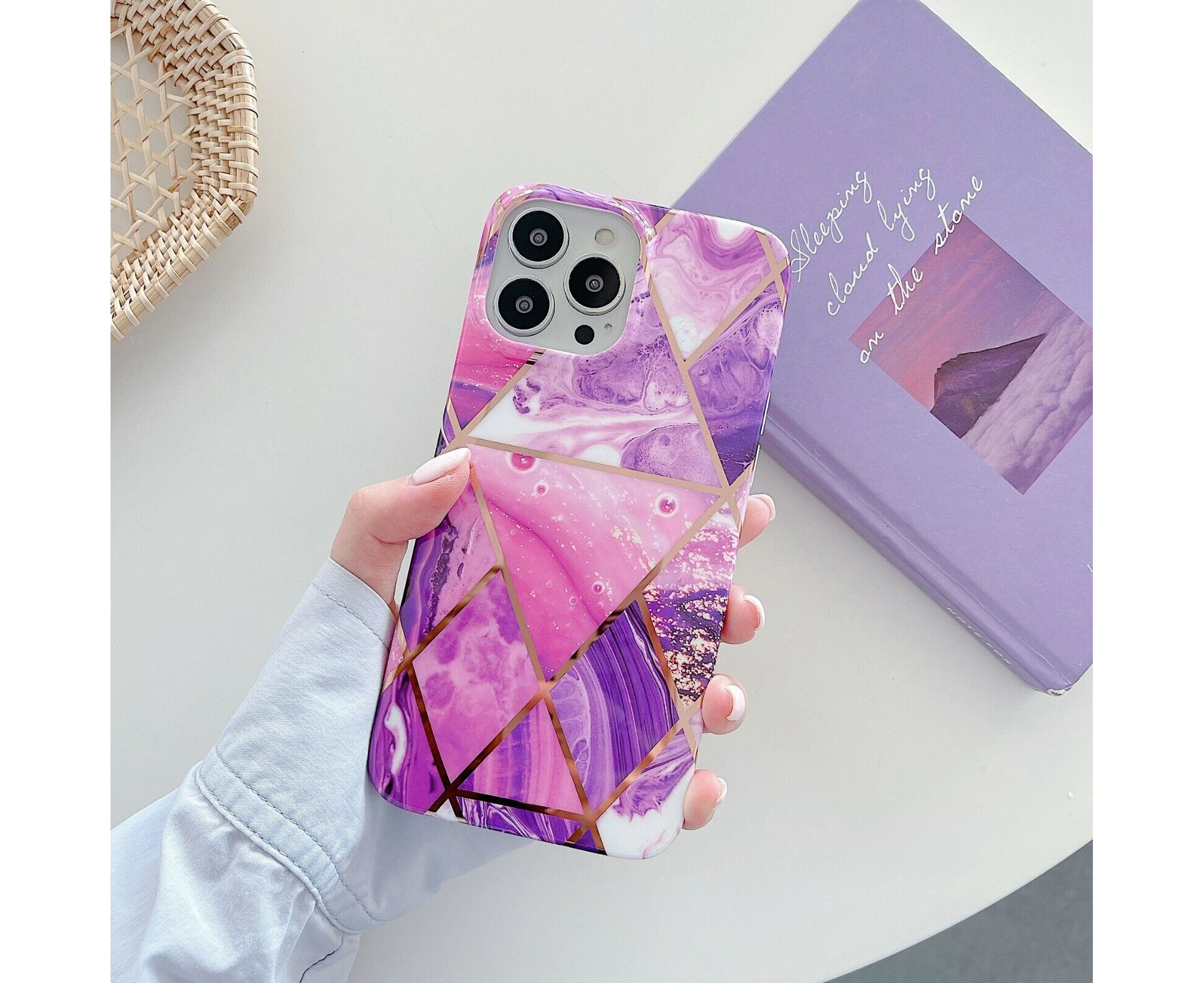 iPhone 14 Pro Max ShockProof Gel Marble Phone Silicone TPU Case Cover Purple