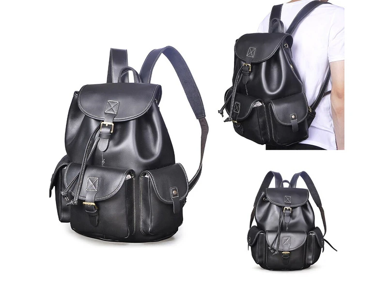 Genuine Leather Canvas Travel University College School Bag Designer Rucksack Backpack Daypack For Men Student Laptop Bag 9950 - Black