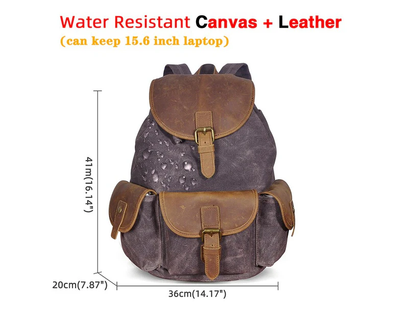 Genuine Leather Canvas Travel University College School Bag Designer Rucksack Backpack Daypack For Men Student Laptop Bag 9950 - Canvas-coffee