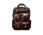 Men Original Real Leather Fashion Blue Travel College School Book Bag Designer Male Backpack Daypack Student Laptop Bag 1170 - Coffee