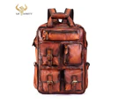 Men Original Real Leather Fashion Blue Travel College School Book Bag Designer Male Backpack Daypack Student Laptop Bag 1170 - Orange