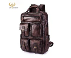 Men Genuine Leather Fashion Travel University College School Bag Designer Male Coffee Backpack Daypack Student Laptop Bag 1170-c - Dark coffee