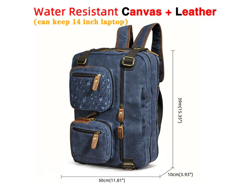 Men Thick Natural Leather Antique Design Business Travel Briefcase Laptop Bag Attache Messenger Bag Tote Portfolio Male k1013 - Canvas-blue