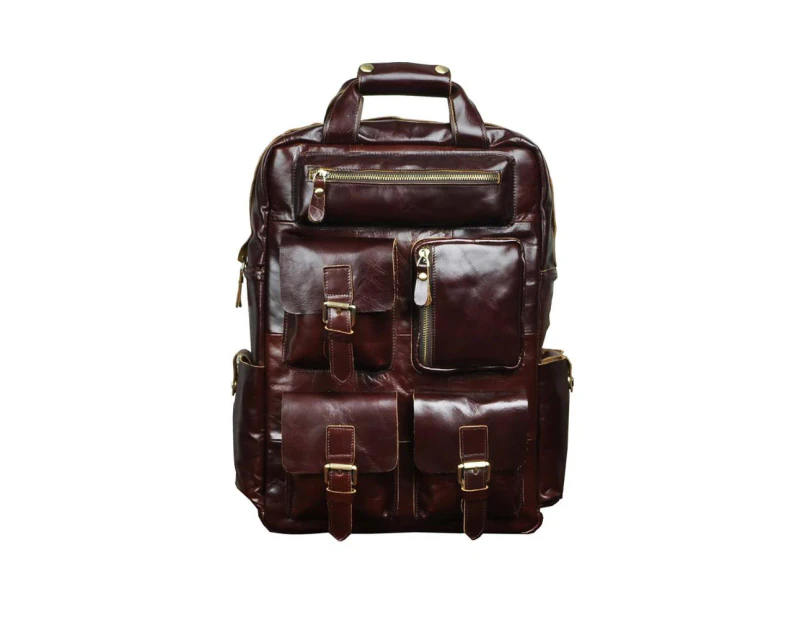Waterproof Canvas+Genuine Leather Travel University College School Bag Designer Backpack For Men Male Daypack Laptop Bag 1170 - Coffee