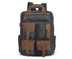 Waterproof Canvas+Original Leather Travel University College School Bag Designer Backpack For Men Male Daypack Laptop Bag 1170 - Black