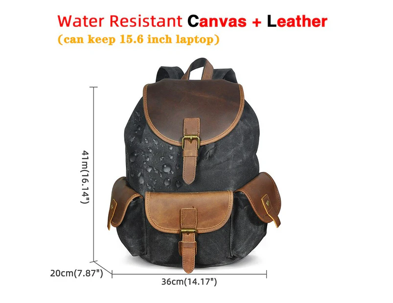 Water Resistant Canvas+Genuine Leather Travel University College School Bag Rucksack Backpack Daypack For Men Laptop Bag 9950 - Canvas-black