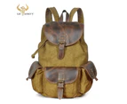 Waterproof Canvas+Thick Leather Travel University College School Bag Daypack Rucksack Backpack For Men Male Laptop Bag 9950 - Canvas-brown