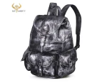 Waterproof Canvas+Thick Leather Travel University College School Bag Daypack Rucksack Backpack For Men Male Laptop Bag 9950 - Silver