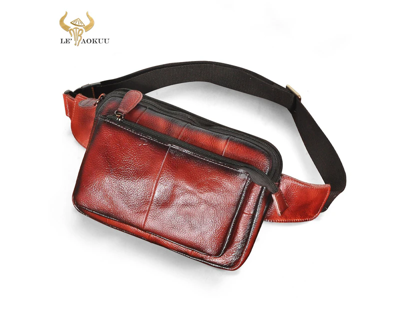 Top Quality Leather Coffee Travel Waist Belt Bag Chest Pack Sling Bag Design 8&quot; Phone Tablet Case Pouch For Men Male 2100 - Burgundy