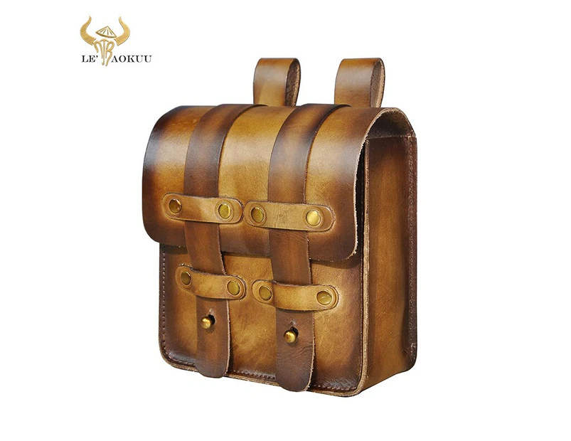 Natural Leather men Design Small Cowhide Vintage Hook Hip Bum Bag Fanny Waist Belt Pack Cigarette Case 6.5&quot; Phone Pouch 1608 - 6.5inch gold