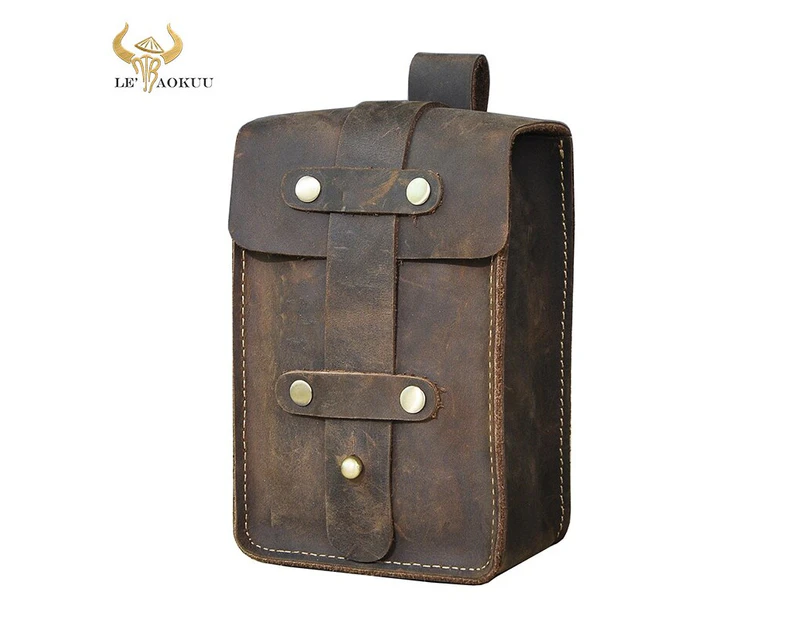 Natural Leather men Design Small Cowhide Vintage Hook Hip Bum Bag Fanny Waist Belt Pack Cigarette Case 6.5&quot; Phone Pouch 1608 - 6inch brown