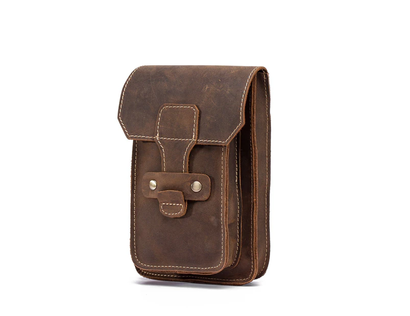 New Thick Quality Leather Men Travel Design Small Cigarette Bag Pouch Coffee Hook Fanny Waist Belt Pack Case 7&quot; Phone Pouch 9966 - Dark brown